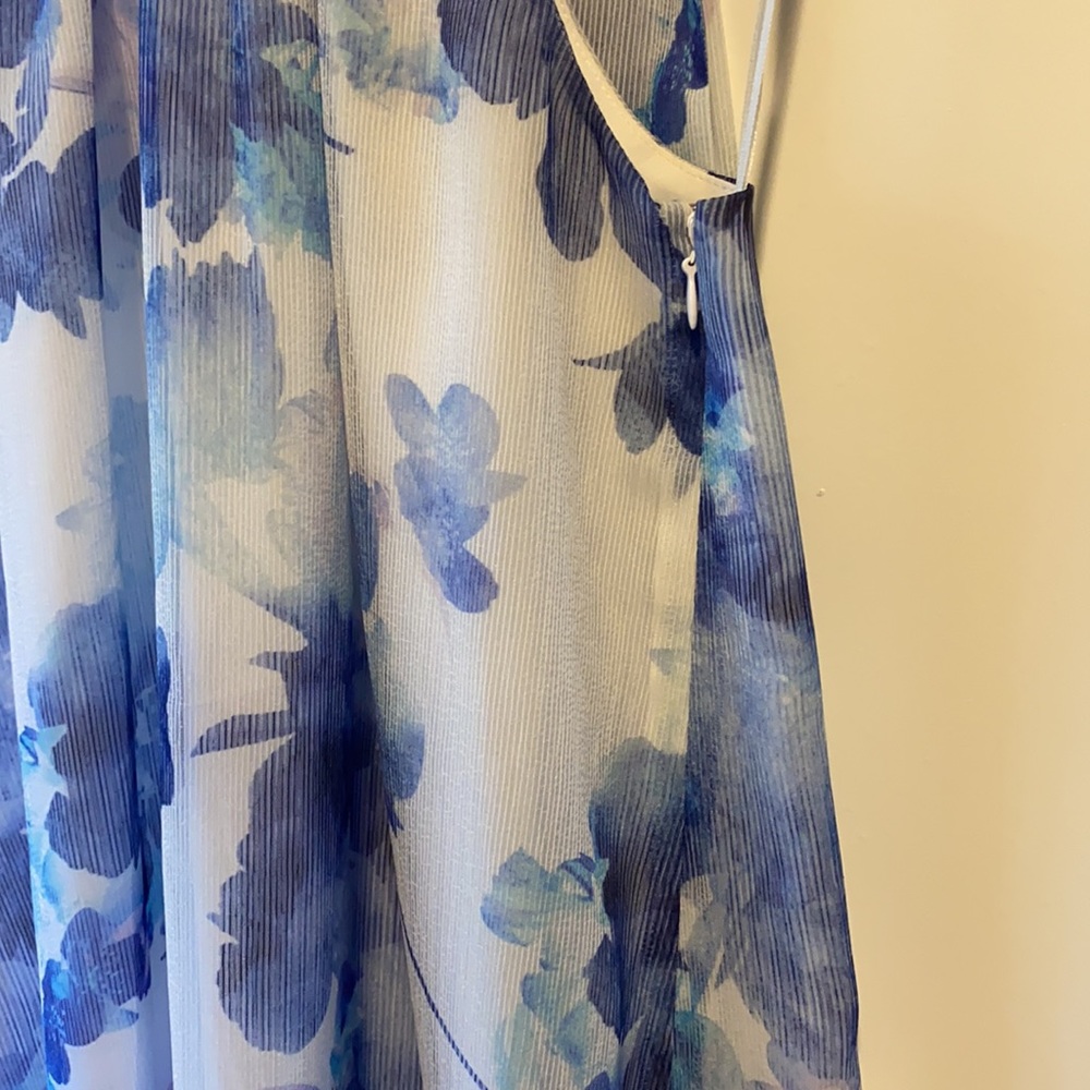 Blue purple floral chiffon mini dress halter 6 - Picture 3 of 4
